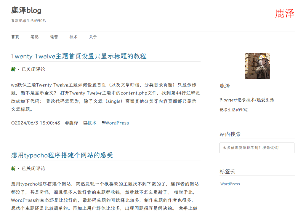 喜欢的WordPress网站主题 - 鹿泽笔记