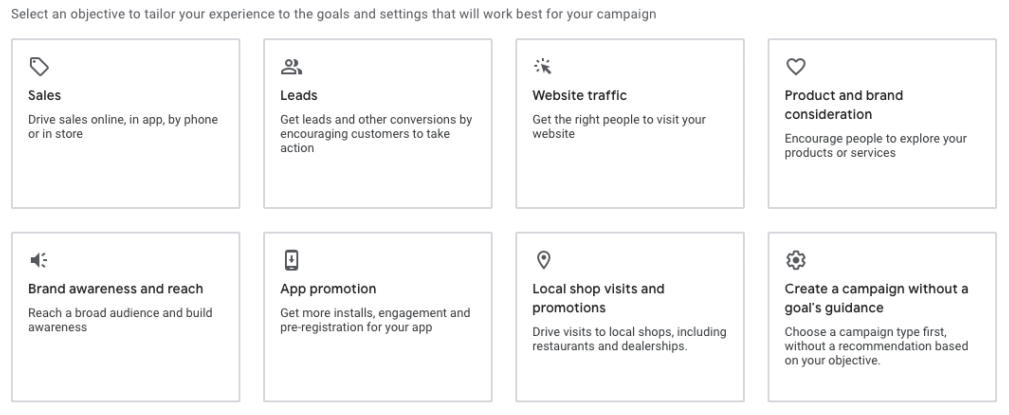 Google Ads Objectives 分类