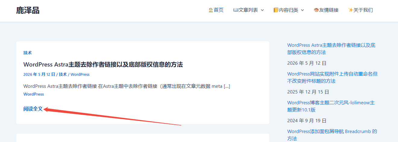WordPress Astra主题免费版修改Read More为自定义文字的方法 - 鹿泽笔记